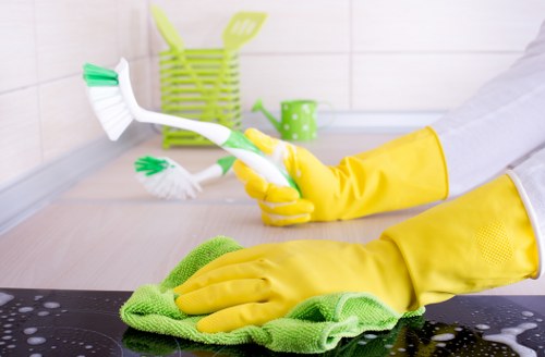 Cleaning equipment and tidy office surfaces during an Edgware commercial clean